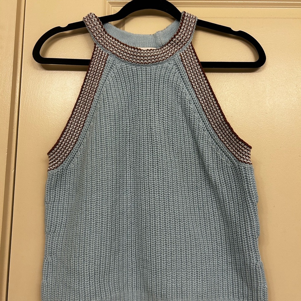 Madewell Light Blue Knit Tank Top with Brown Accents